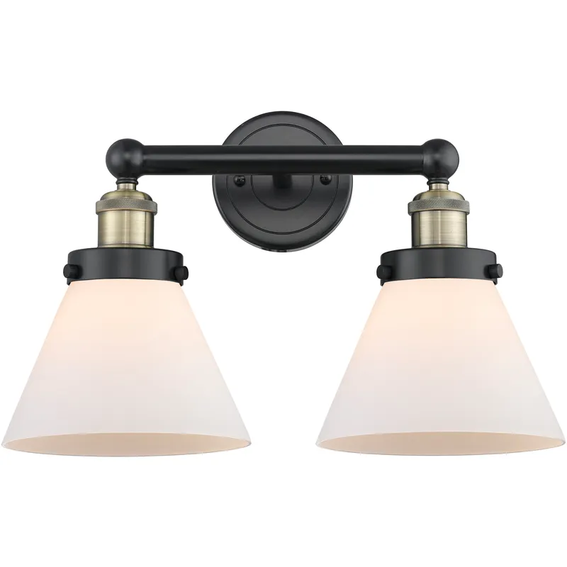 Cone 2 Light 16.75 inch Black Antique Brass Bath Vanity Light Wall Light in Matte White