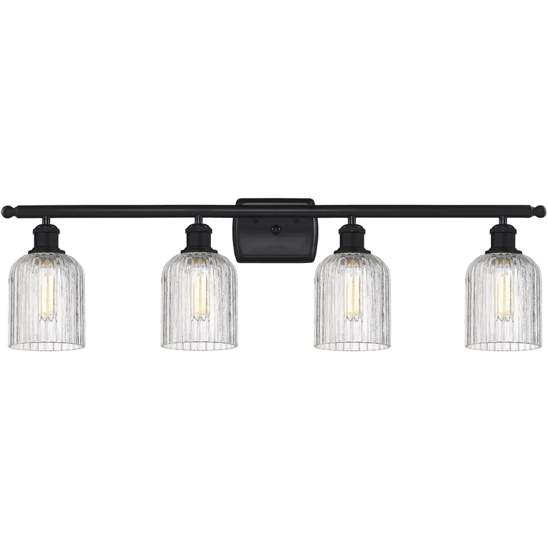 Bridal Veil 4 Light 35 inch Matte Black Bath Vanity Light Wall Light in Clear
