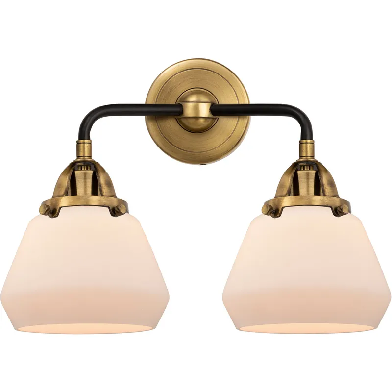 Nouveau 2 Fulton LED 14.75 inch Black Antique Brass Bath Vanity Light Wall Light in Matte White Glass