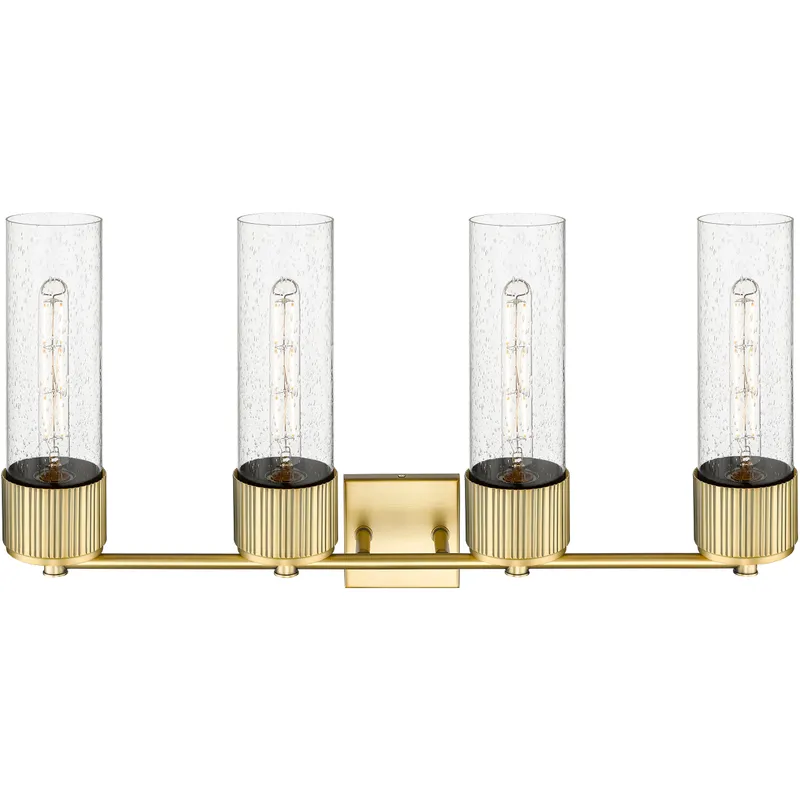 Bolivar 4 Light 31 inch Brushed Brass Bath Vanity Light Wall Light in Seedy Glass