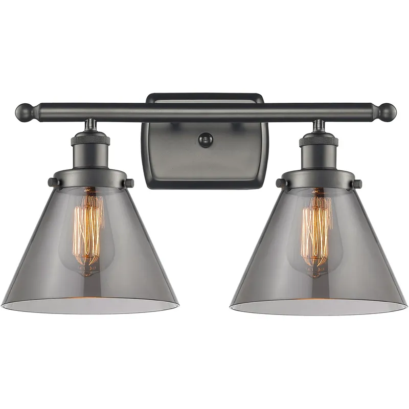 Ballston Large Cone 2 Light 16 inch Oil Rubbed Bronze Bath Vanity Light Wall Light in Plated Smoke Glass, Ballston