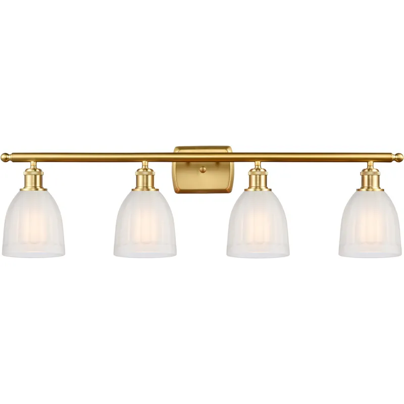 Ballston Brookfield 4 Light 36 inch Satin Gold Bath Vanity Light Wall Light in White Glass, Ballston