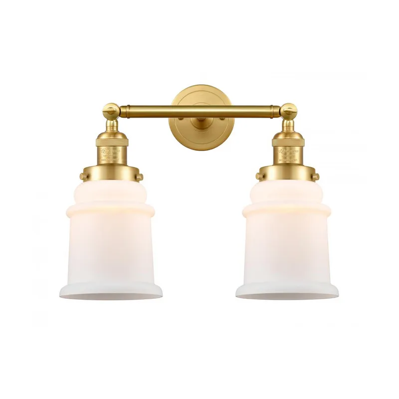 Franklin Restoration Canton 2 Light 17 inch Satin Gold Bath Vanity Light Wall Light in Matte White Glass, Franklin Restoration