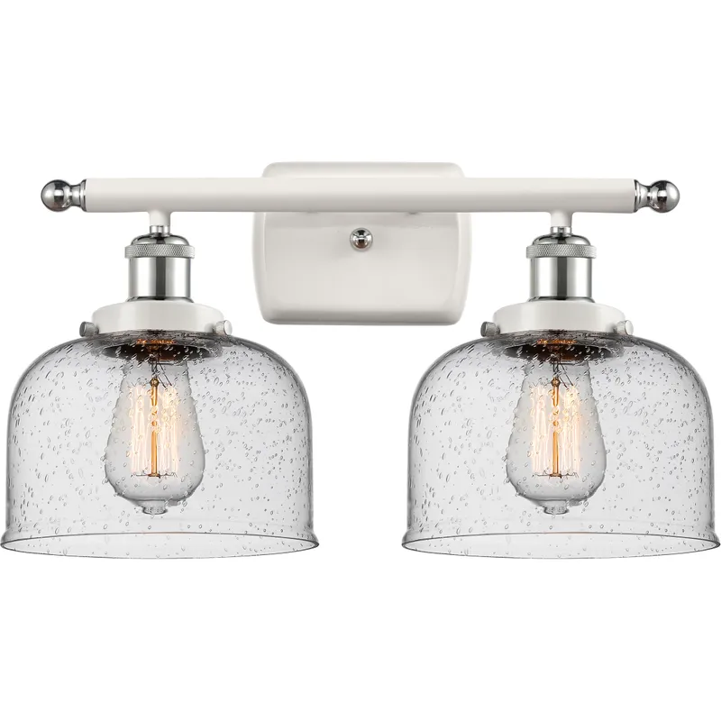 Ballston Large Bell 2 Light 16 inch White and Polished Chrome Bath Vanity Light Wall Light in Seedy Glass