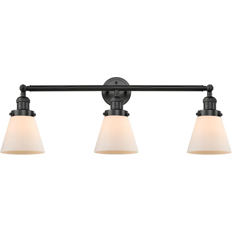 Franklin Restoration Small Cone LED 30 inch Matte Black Bath Vanity Light Wall Light in Matte White Glass, Franklin Restoration