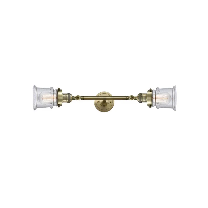 Franklin Restoration Small Canton 2 Light 6 inch Antique Brass Bath Vanity Light Wall Light in Incandescent, Seedy Glass, Franklin Restoration