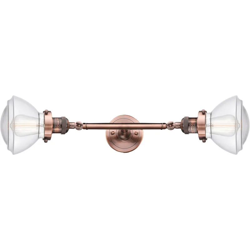 Franklin Restoration Olean 2 Light 7 inch Antique Copper Bath Vanity Light Wall Light in Clear Glass, Franklin Restoration