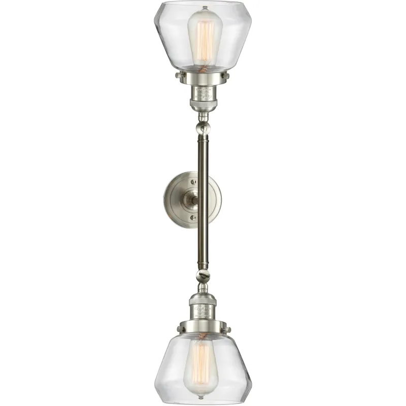 Franklin Restoration Fulton 2 Light 17 inch Brushed Satin Nickel Bath Vanity Light Wall Light in Clear Glass, Franklin Restoration