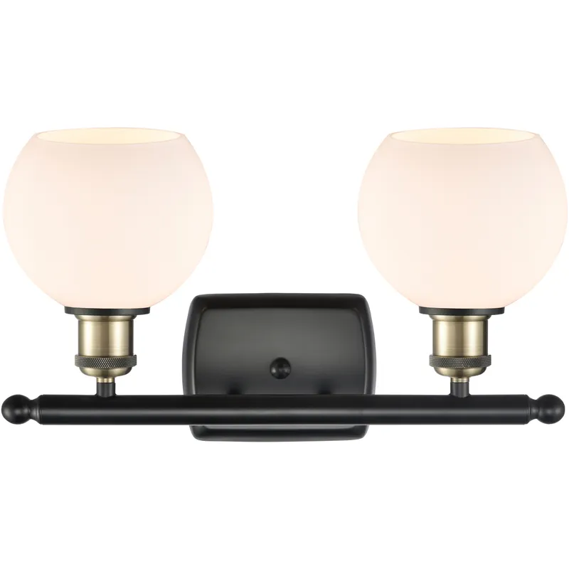 Ballston Athens 2 Light 16 inch Black Antique Brass Bath Vanity Light Wall Light in Matte White Glass