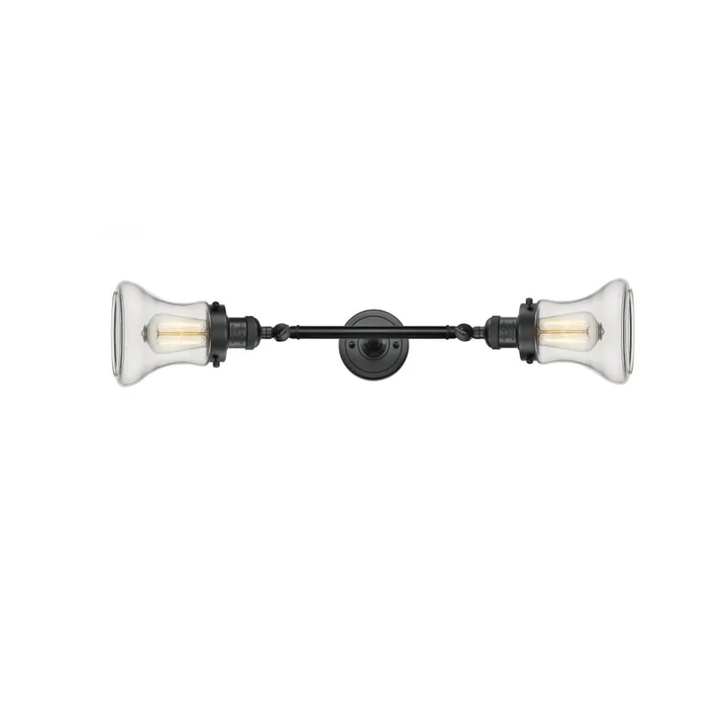 Franklin Restoration Bellmont 2 Light 6 inch Matte Black Bath Vanity Light Wall Light in Clear Glass, Franklin Restoration