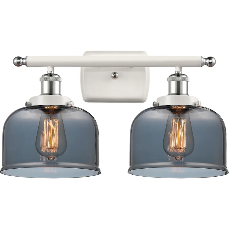Ballston Large Bell 2 Light 16 inch White and Polished Chrome Bath Vanity Light Wall Light in Plated Smoke Glass