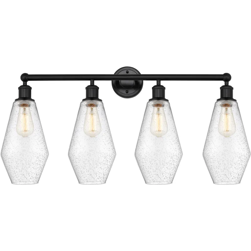 Cindyrella 4 Light 34 inch Matte Black Bath Vanity Light Wall Light in Seedy Glass