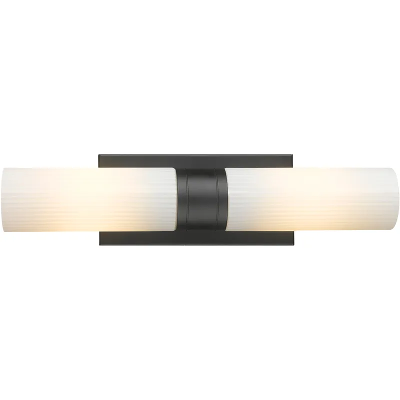 Ballston Urban 2 Light 18 inch Matte Black Bath Vanity Light Wall Light in Striped White Glass