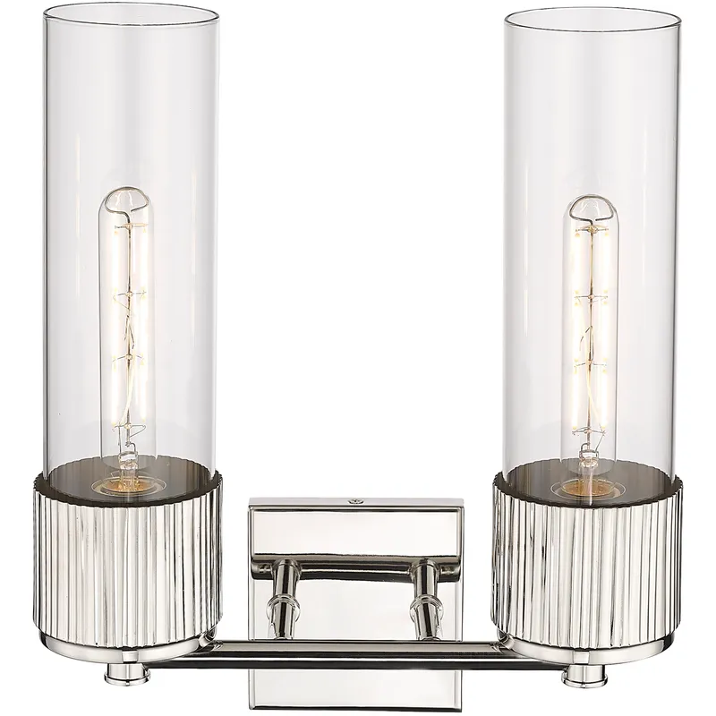 Bolivar 2 Light 13.5 inch Polished Nickel Bath Vanity Light Wall Light in Clear Glass