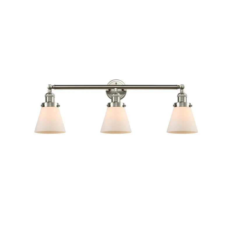 Franklin Restoration Small Cone LED 30 inch Brushed Satin Nickel Bath Vanity Light Wall Light in Matte White Glass, Franklin Restoration