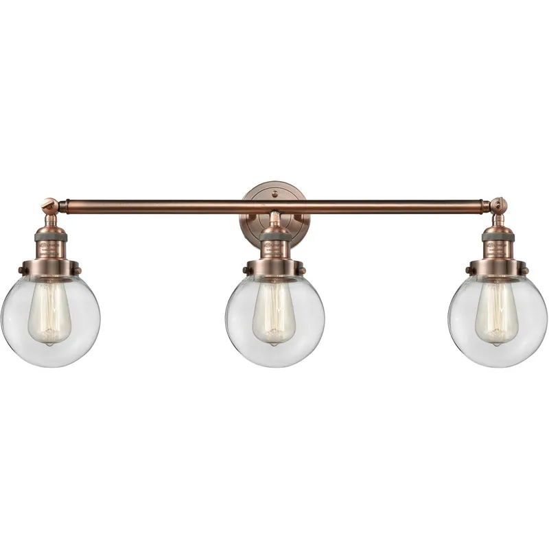 Franklin Restoration Beacon LED 30 inch Antique Copper Bath Vanity Light Wall Light in Clear Glass, Franklin Restoration