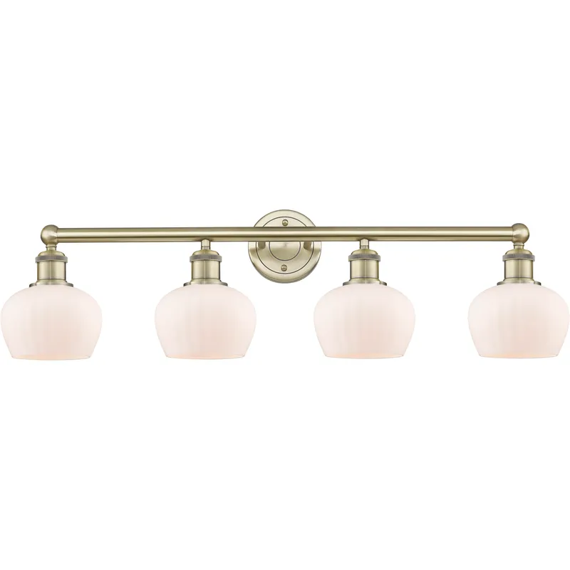 Fenton 4 Light 33.5 inch Antique Brass Bath Vanity Light Wall Light in Matte White