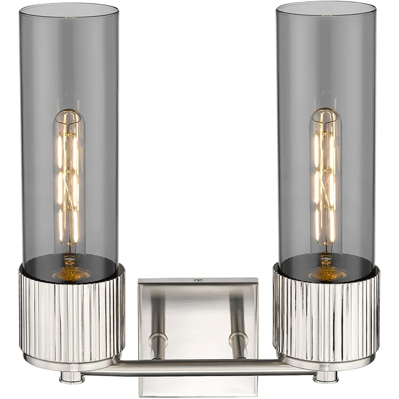 Bolivar 2 Light 13.5 inch Satin Nickel Bath Vanity Light Wall Light in Light Smoke Glass