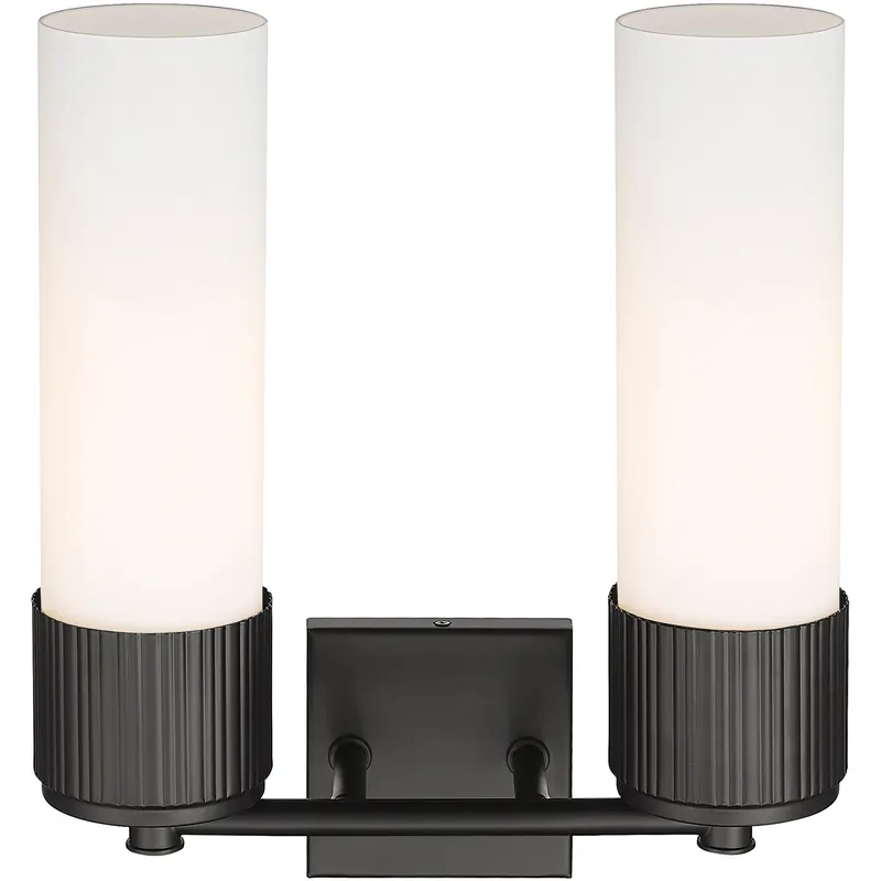 Bolivar 2 Light 13.5 inch Matte Black Bath Vanity Light Wall Light in Matte White Glass