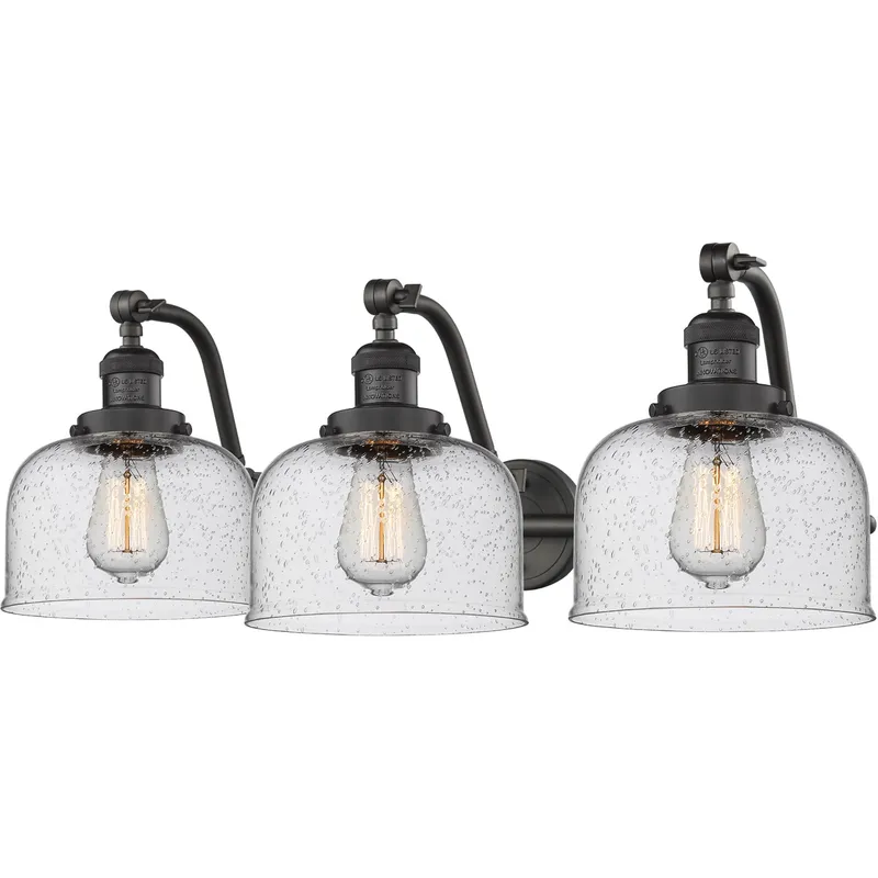 Franklin Restoration Large Bell LED 28 inch Oil Rubbed Bronze Bath Vanity Light Wall Light in Seedy Glass, Franklin Restoration
