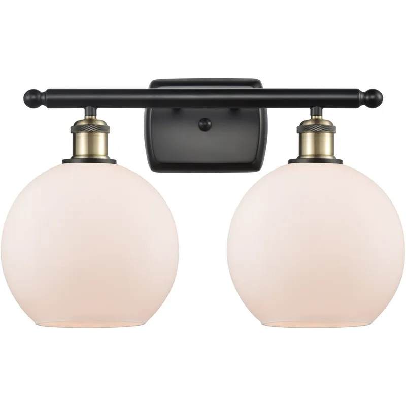 Ballston Athens 2 Light 16 inch Black Antique Brass Bath Vanity Light Wall Light in Matte White Glass, Ballston