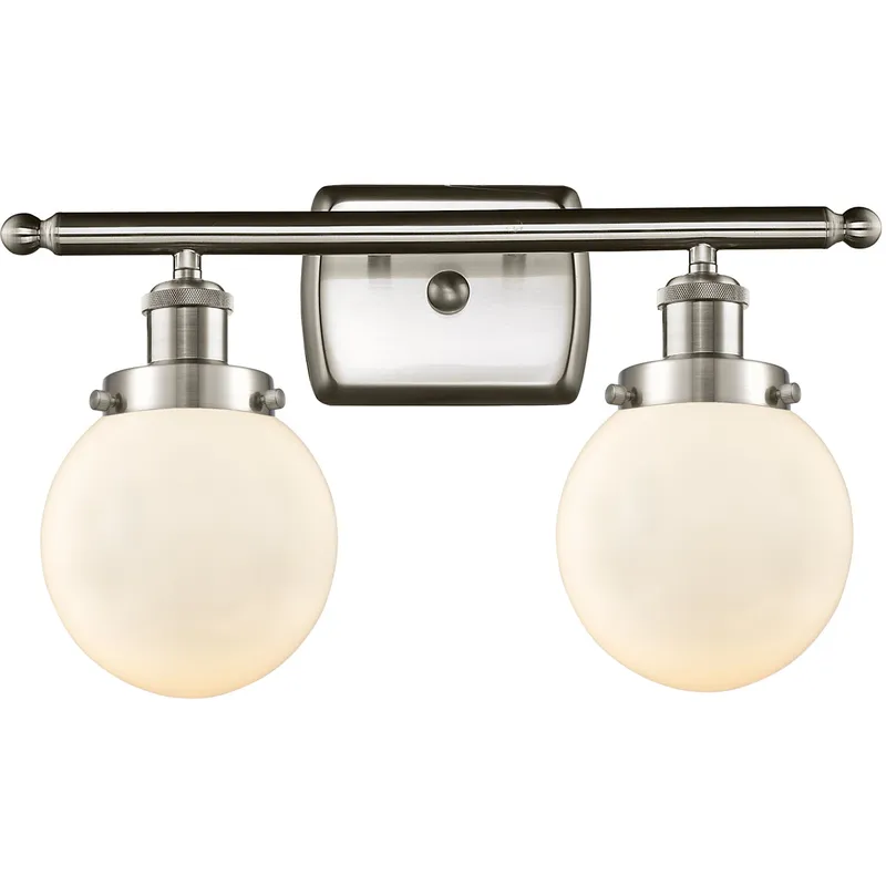 Ballston Beacon 2 Light 16 inch Brushed Satin Nickel Bath Vanity Light Wall Light in Matte White Glass, Ballston