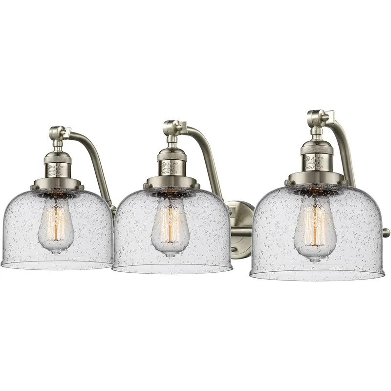 Franklin Restoration Large Bell LED 28 inch Brushed Satin Nickel Bath Vanity Light Wall Light in Seedy Glass, Franklin Restoration