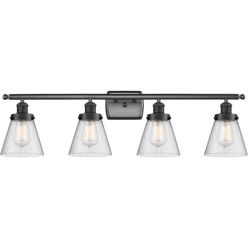Ballston Small Cone 4 Light 36 inch Matte Black Bath Vanity Light Wall Light in Seedy Glass, Ballston