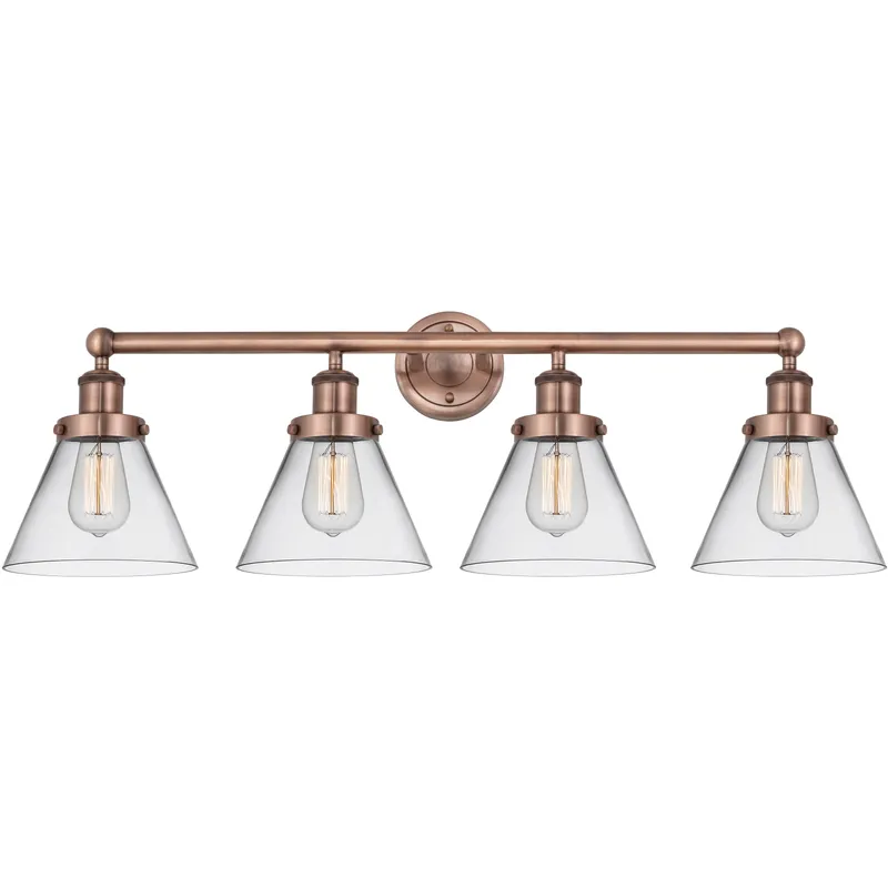 Cone 4 Light 34.75 inch Antique Copper Bath Vanity Light Wall Light in Clear