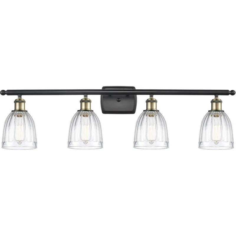Ballston Brookfield 4 Light 36 inch Black Antique Brass Bath Vanity Light Wall Light in Clear Glass, Ballston