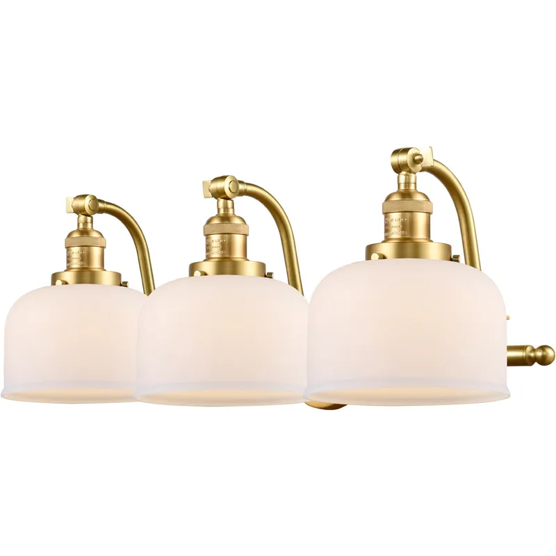 Franklin Restoration Large Bell LED 28 inch Satin Gold Bath Vanity Light Wall Light in Matte White Glass, Franklin Restoration