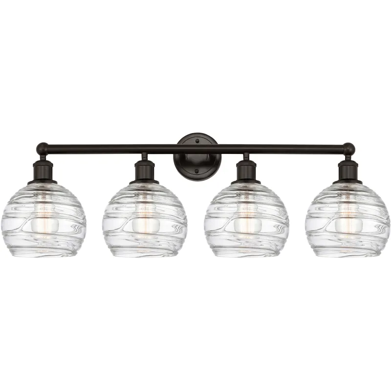Athens Deco Swirl 4 Light 35 inch Oil Rubbed Bronze Bath Vanity Light Wall Light in Clear Deco Swirl Glass
