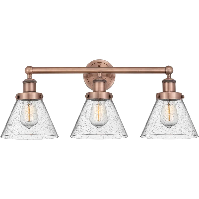 Cone 3 Light 24.5 inch Antique Copper Bath Vanity Light Wall Light in Seedy