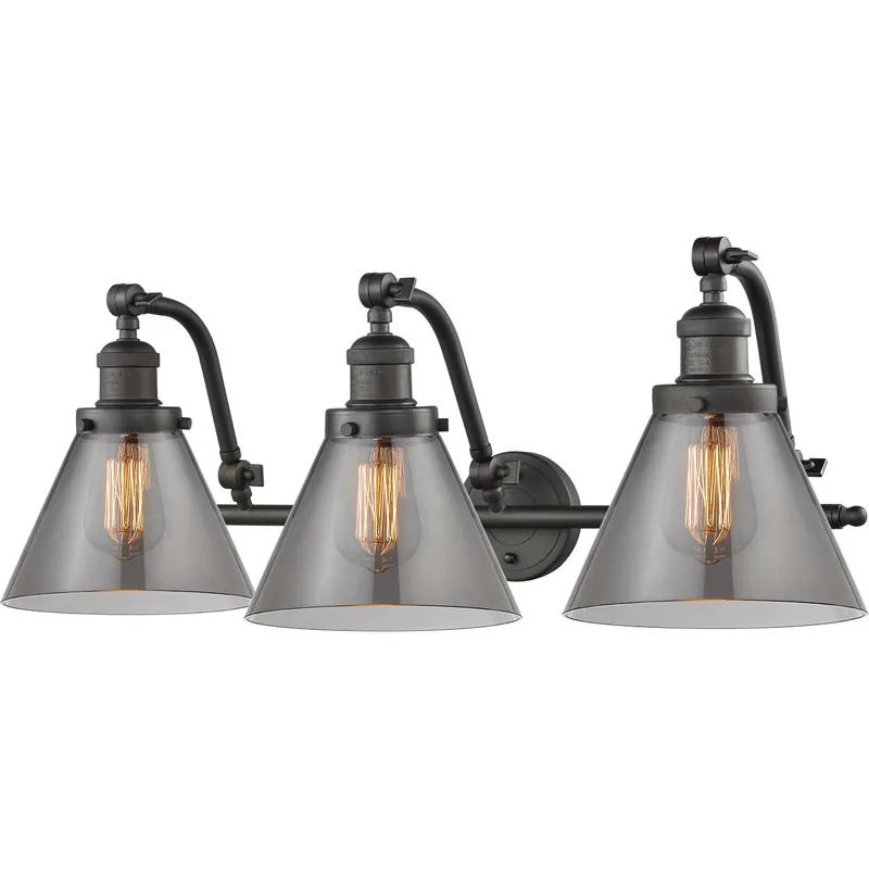 Franklin Restoration Large Cone LED 28 inch Oil Rubbed Bronze Bath Vanity Light Wall Light in Plated Smoke Glass, Franklin Restoration