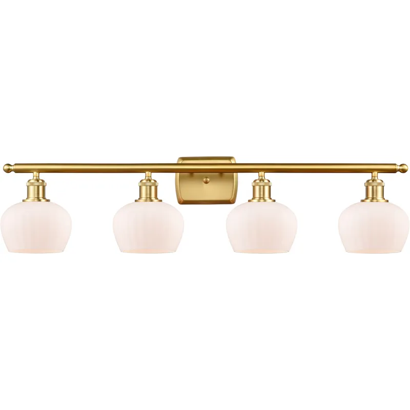 Ballston Fenton 4 Light 36 inch Satin Gold Bath Vanity Light Wall Light in Matte White Glass, Ballston