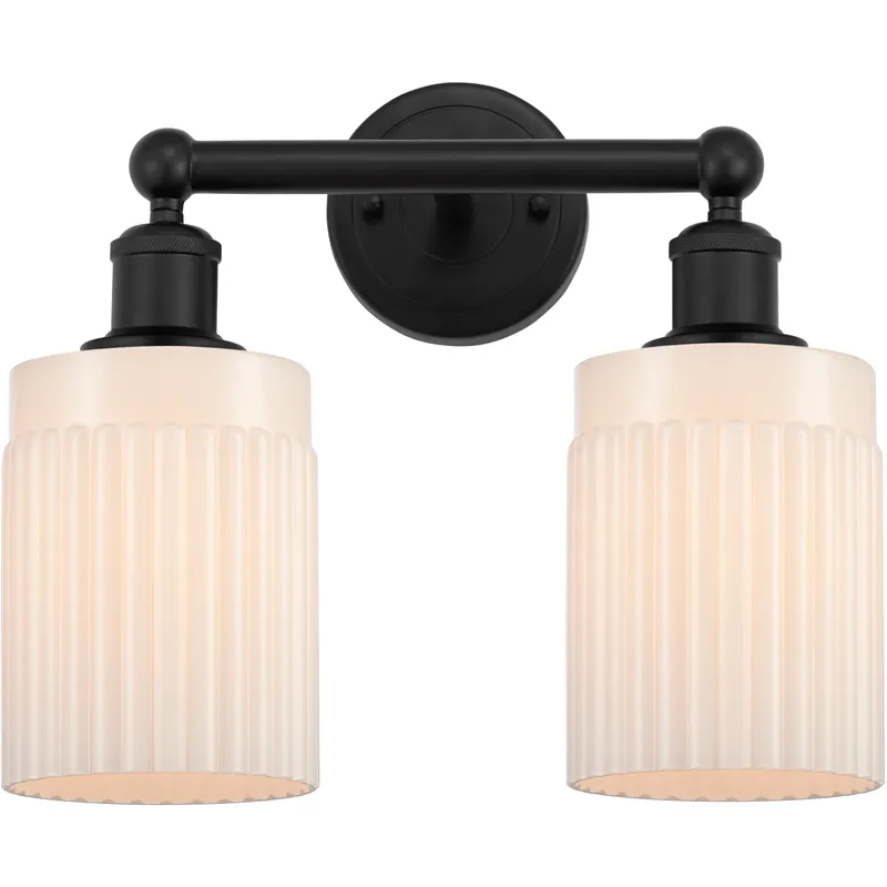 Edison Hadley 2 Light 14 inch Matte Black Bath Vanity Light Wall Light in Matte White Glass