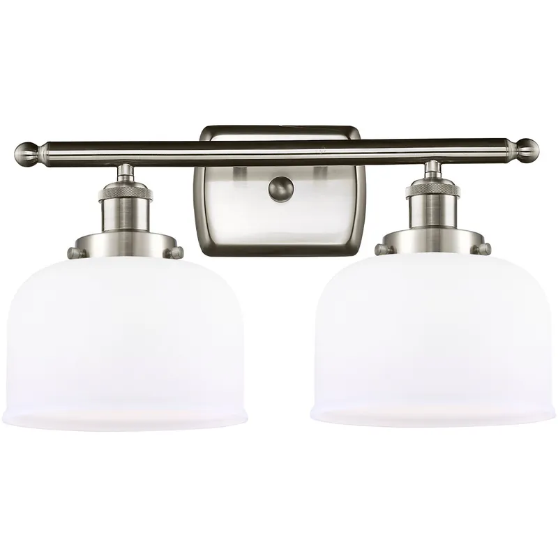 Ballston Large Bell 2 Light 16 inch Brushed Satin Nickel Bath Vanity Light Wall Light in Matte White Glass, Ballston