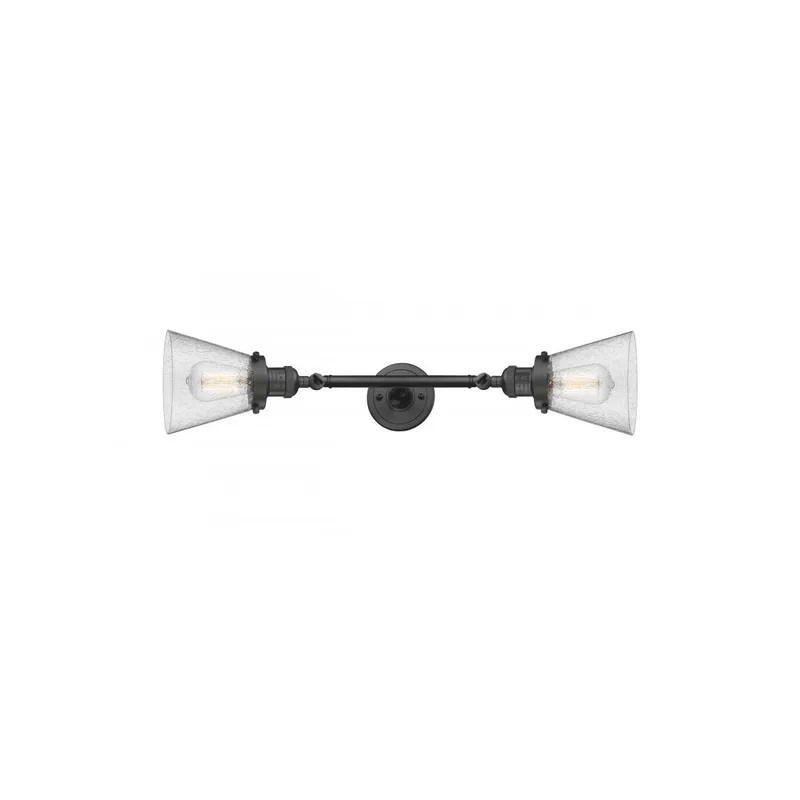 Franklin Restoration Small Cone 2 Light 6 inch Oil Rubbed Bronze Bath Vanity Light Wall Light in Seedy Glass, Franklin Restoration