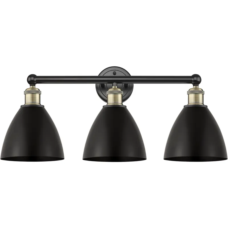 Metal Bristol 3 Light 25.5 inch Black Antique Brass Bath Vanity Light Wall Light in Matte Black, Dome