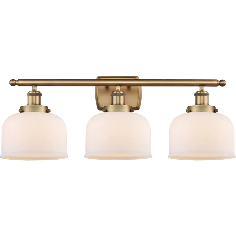 Ballston Large Bell LED 26 inch Brushed Brass Bath Vanity Light Wall Light in Matte White Glass