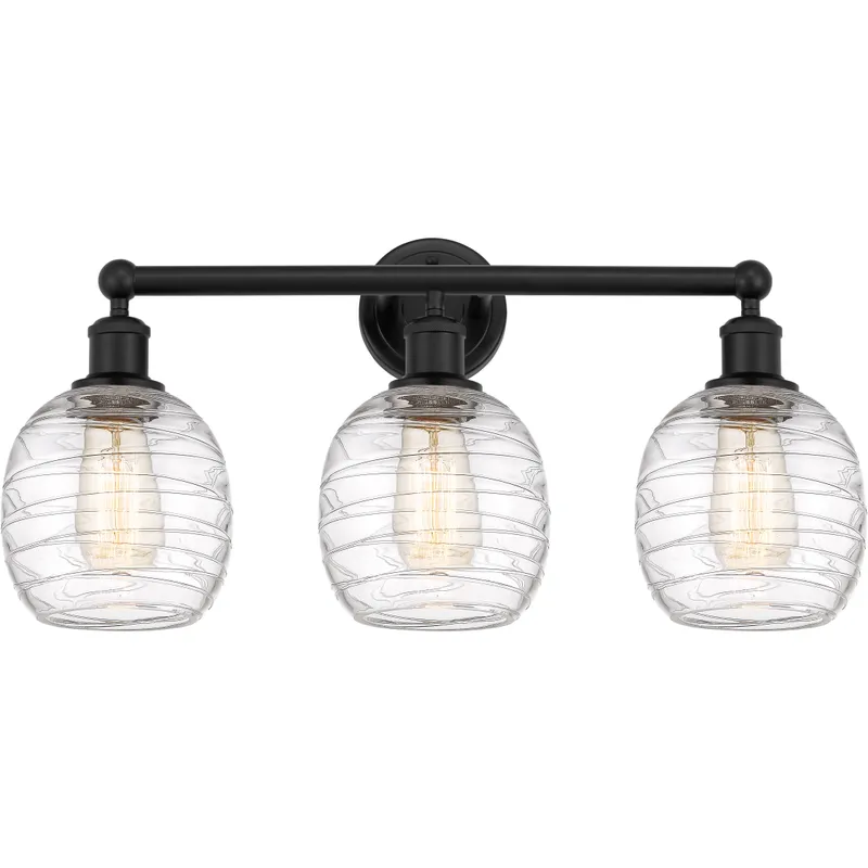 Edison Belfast 3 Light 24 inch Matte Black Bath Vanity Light Wall Light in Deco Swirl Glass