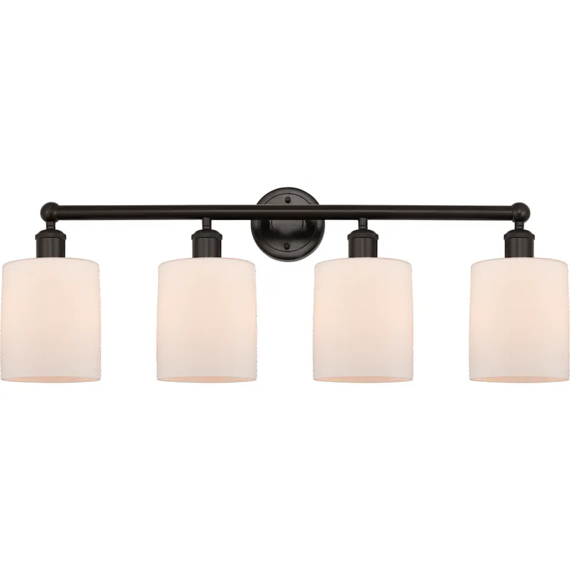 Edison Cobbleskill 4 Light 32 inch Oil Rubbed Bronze Bath Vanity Light Wall Light in Matte White Glass