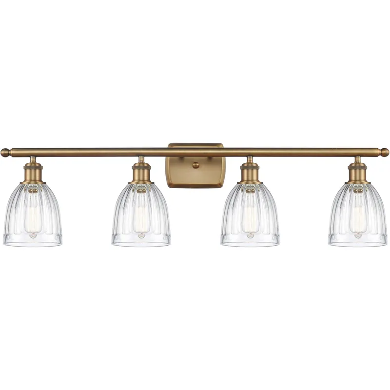 Ballston Brookfield 4 Light 36 inch Brushed Brass Bath Vanity Light Wall Light in Clear Glass, Ballston