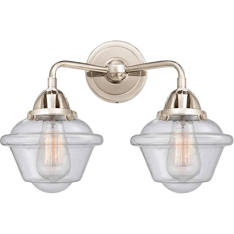 Nouveau 2 Small Oxford 2 Light 16 inch Polished Nickel Bath Vanity Light Wall Light in Seedy Glass