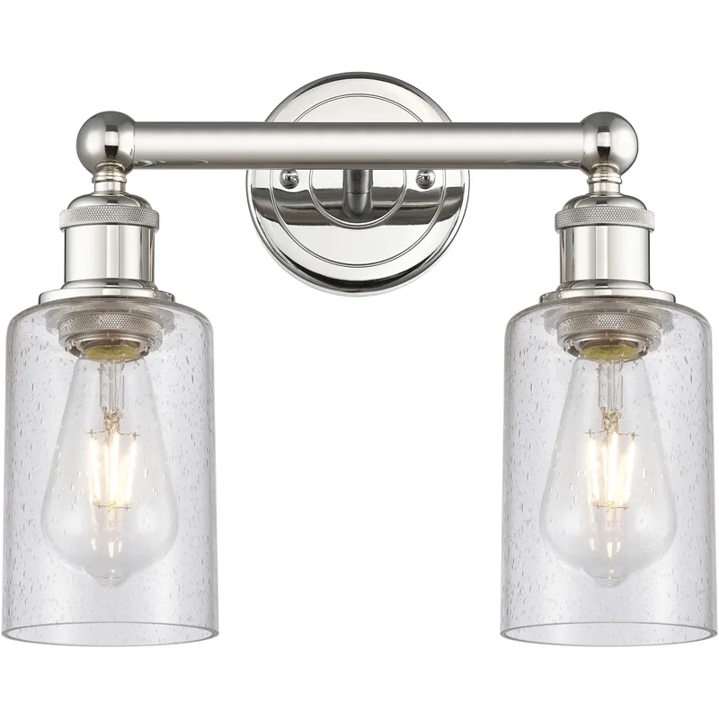 Clymer 2 Light 12.88 inch Polished Nickel Bath Vanity Light Wall Light in Seedy Glass