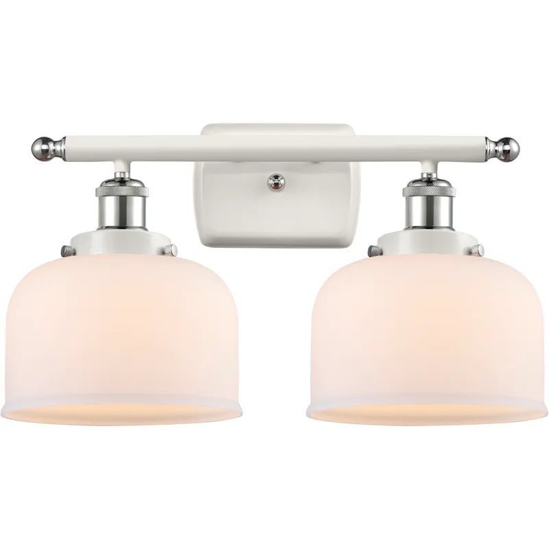 Ballston Large Bell 2 Light 16 inch White and Polished Chrome Bath Vanity Light Wall Light in Matte White Glass