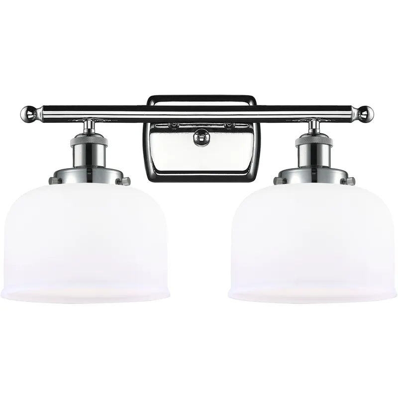 Ballston Large Bell 2 Light 16 inch Polished Chrome Bath Vanity Light Wall Light in Matte White Glass, Ballston