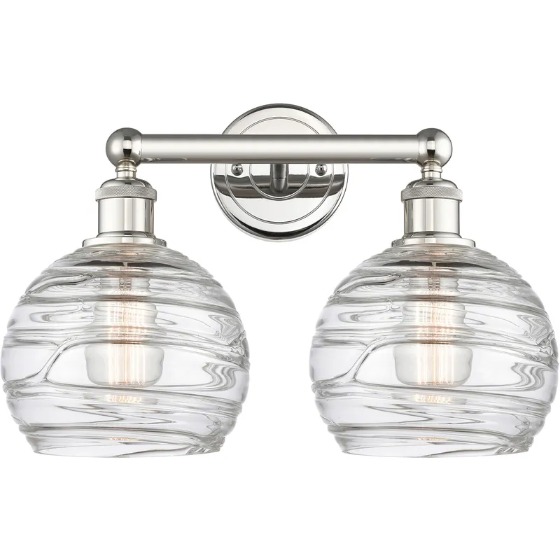 Athens Deco Swirl 2 Light 17 inch Polished Nickel Bath Vanity Light Wall Light in Clear Deco Swirl Glass