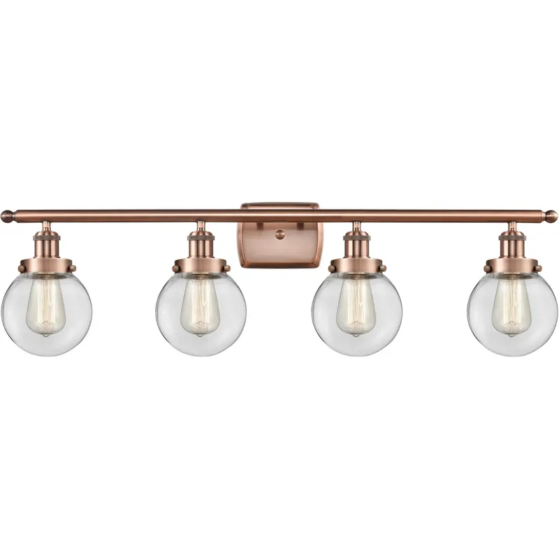 Ballston Beacon 4 Light 36 inch Antique Copper Bath Vanity Light Wall Light in Clear Glass
