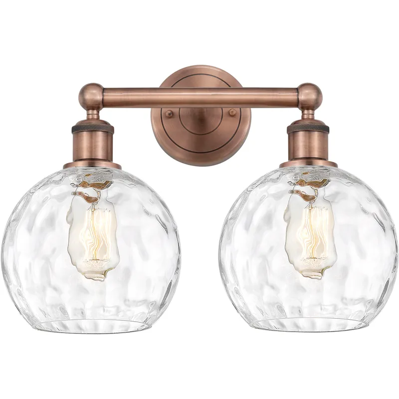 Athens Water Glass 2 Light 17 inch Antique Copper Bath Vanity Light Wall Light in Clear Glass